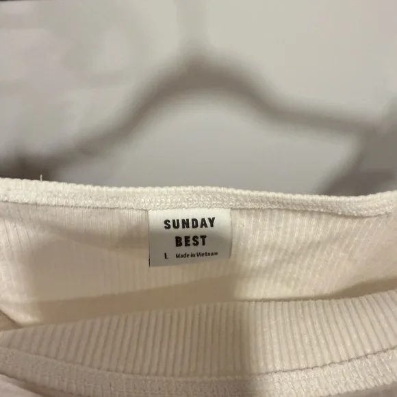 Aritzia Cream Ribbed Ruffle Strap Top - Picture 2 of 3